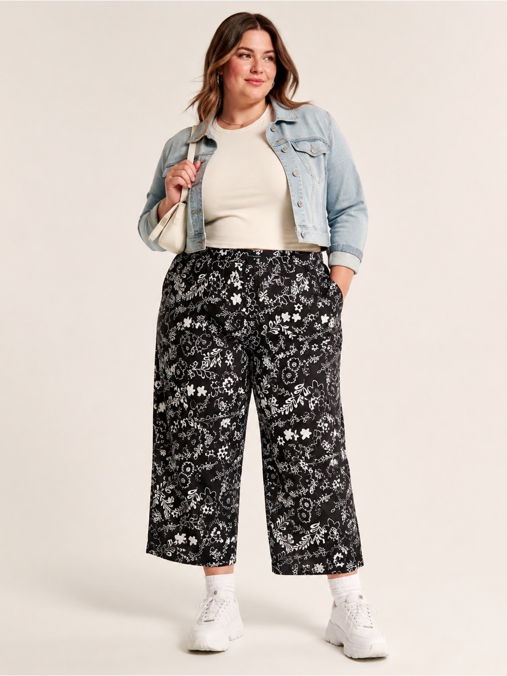 fresh produce xl black floral cotton crop pants wide leg coastal lagenlook